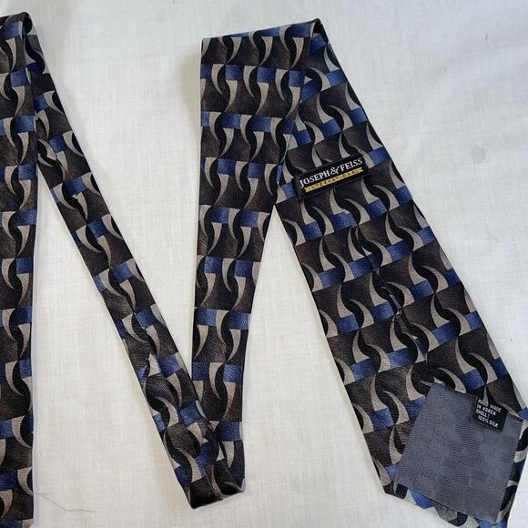 Joseph & Feiss Dress Tie Mens Size 57" Wide Black Blue Geometric 100% Silk - Picture 10 of 12